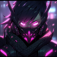 Electrifying cyberpunk portrait: Neon hues capture a futuristic protagonist. A dynamic asset for game narratives and character design