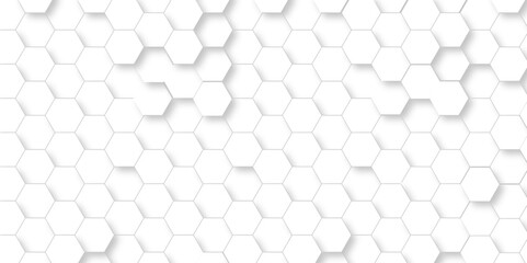 Seamless Background with white lines 3d Hexagonal structure futuristic white background and Embossed Hexagon , honeycomb white Background ,light and shadow ,Vector.