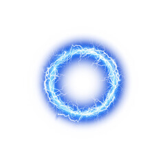 Blue Ball lightning on a transparent background. Abstract electric lightning strike. Light flash, thunder, spark. PNG.