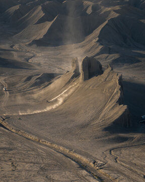 Aerial view of Swing Arm City, a famous place for motorbikes and ATVs, Caineville Mesa, Utah, United States.