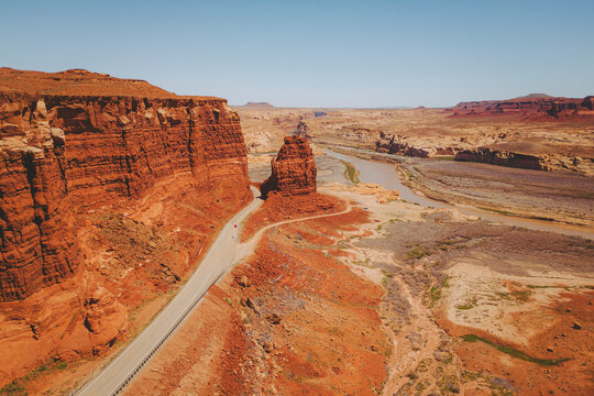 Aerial view of Narrow Canyon, near Colorado River, Utah State Route 95, Utah, United States.