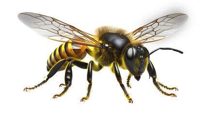 Honeybee, bee isolated on transparent background, macro, incredible pollinator, top view, generative AI