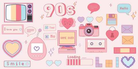 Collection retro icons elements in trendy 80s-90s