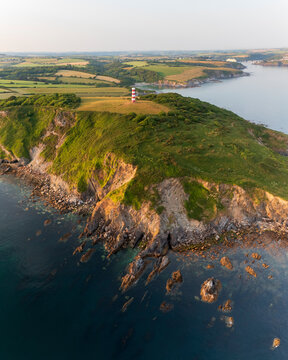 Aerial view of Grbben Head, Fowey, Cornwall, United Kingdom.