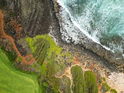 Aerial View of Maha'ulepu Heritage Trail, Koloa, Kauai, Hawaii, United States.
