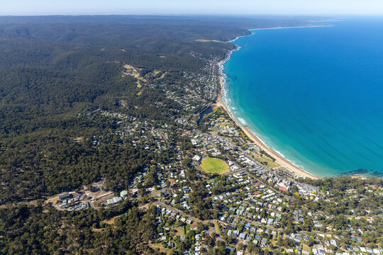 Aerial view of Lorne, a small town along the Louttit Bay, Victoria, Australia.