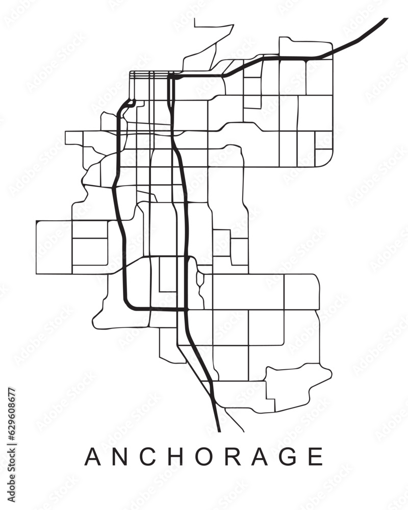 Sticker Vector design of the street map of Anchorage against a white background