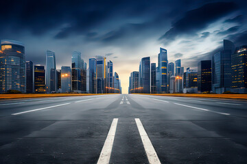 Obraz premium Empty highways and urban skylines. AI technology generated image