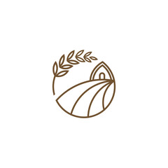 Wheat farm line logo design in circle frame