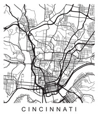 Fototapeta na wymiar Vector design of the street map of Cincinnati against a white background