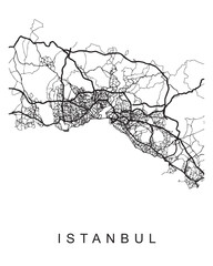 Outlined vector illustration of the map of Istanbul on the white background