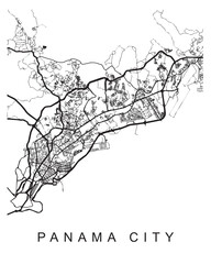 Outlined vector illustration of the map of Panama City on the white background