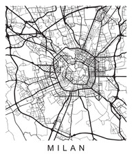 Outlined vector illustration of the map of Milan on the white background