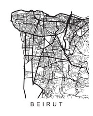 Outlined vector illustration of the map of Beirut on the white background