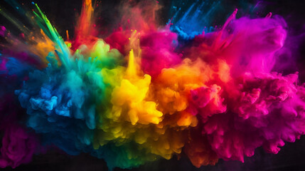 Fototapeta na wymiar Vibrant Holi Celebration: Closeup Colorful Rainbow Holi Paint Color Powder Explosion - Captivating Stock Image for Sale