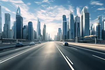 Foto op Plexiglas Empty highways and urban skylines. AI technology generated image © onlyyouqj