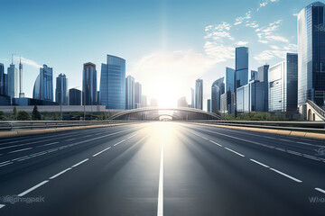 Obraz premium Empty highways and urban skylines. AI technology generated image