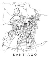 Outlined vector illustration of the map of Santiago on the white background