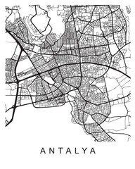 Vector design of the street map of Antalya against a white background