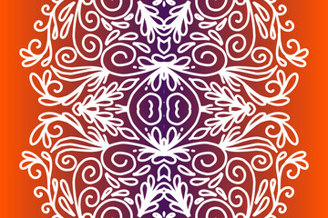 Beautiful colourful  gradient background with white flower leaf line art pattern of indonesian culture traditional batik