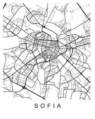 Vector design of the street map of Sofia against a white background