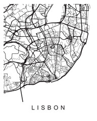 Vector design of the street map of Lisbon against a white background