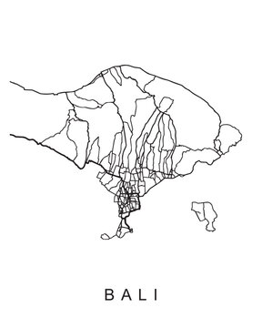 Outlined vector illustration of the map of Bali on the white background