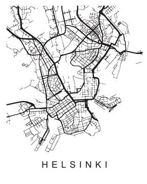 Vector design of the street map of Helsinki against a white background