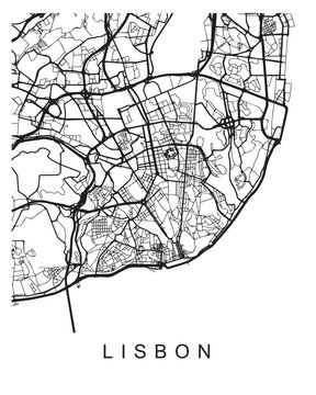 Vector design of the street map of Lisbon against a white background