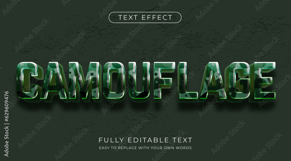 Aufkleber 3d camouflage text effect. editable font style