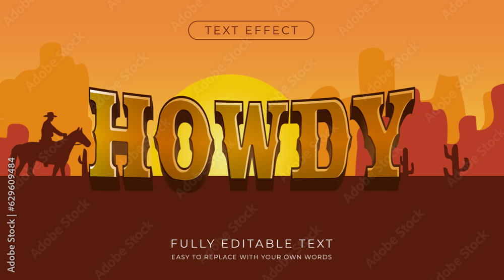 Wall mural howdy 3d style text effect editable vector font effect