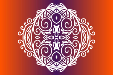 Beautiful colourful  gradient background with white flower leaf line art pattern of indonesian culture traditional batik