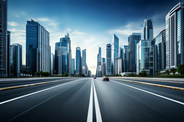 Fototapeta na wymiar Empty highways and urban skylines. AI technology generated image