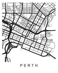 Vector design of the street map of Perth against a white background - obrazy, fototapety, plakaty