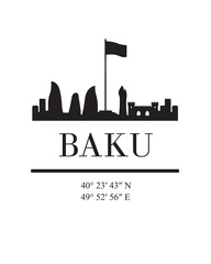 Editable vector illustration of the city of Baku with the remarkable buildings of the city