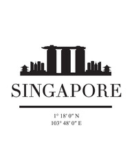 Editable vector illustration of the city of Singapore with the remarkable buildings of the city