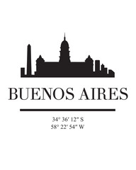 Editable vector illustration of the city of Buenos Aires with the remarkable buildings of the city