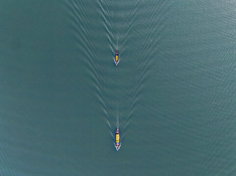 Aerial view of fruits on the boat in Kaptai Lake, Rangamati, Bangladesh.