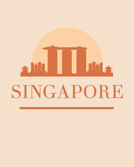 Editable vector illustration of the city of Singapore with the remarkable buildings of the city