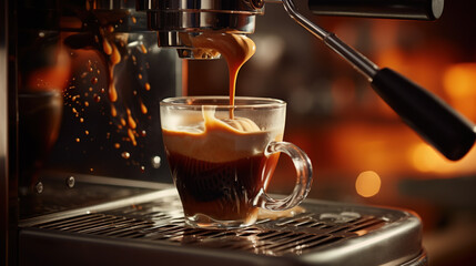 espresso machine in action, producing a rich, velvety shot of coffee.