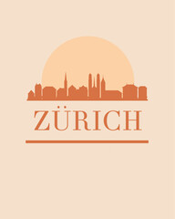 Editable vector illustration of the city of Zurich with the remarkable buildings of the city