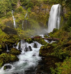 Scenic view of a waterfall in Washington State near Mount Saint Helens