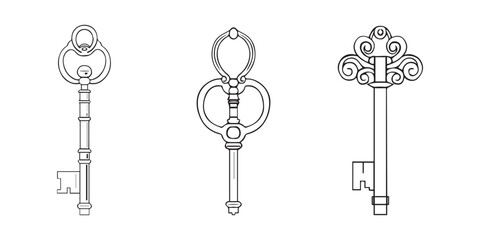 Set beautiful vintage keys. Vector illustration isolated on white background