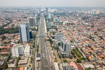 Fototapeta na wymiar Aerial view of Jakarta cityscape in Indonesia