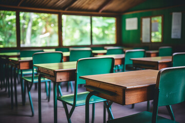 Fototapeta premium Generative ai picture collage of classroom interior with school desks chair for teaching learning students