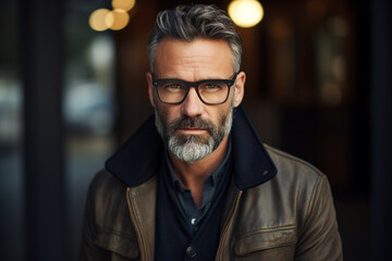 Obraz premium Generative ai collage of cool modern mature guy look in camera wear fashionable harsh outfit