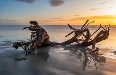 Long exposure photo at Otaki Beach in New Zealand, creating smooth waters on a stormy day.