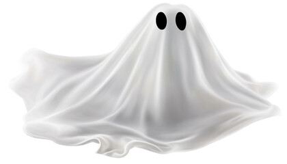 Ghost with a white sheet and eyes clipart on transparent background, Halloween concept