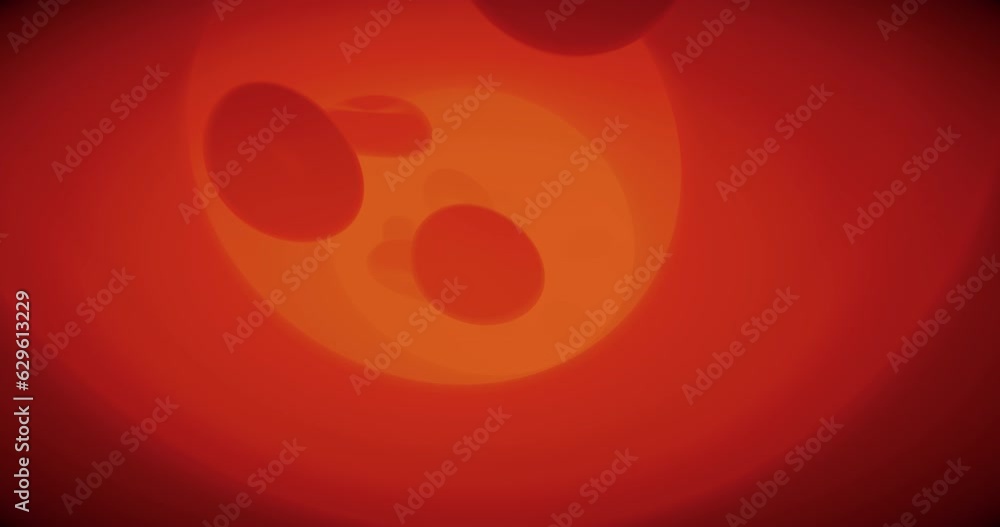 Poster abstract of oange round pills moving on looping tunnel with gradient orange color background