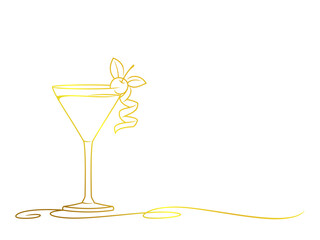 glass of champagne with cherry, line art style vector eps 10 illustration